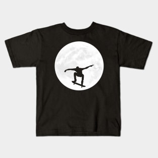 Skateboarder Silhouette in Full Moon Kids T-Shirt